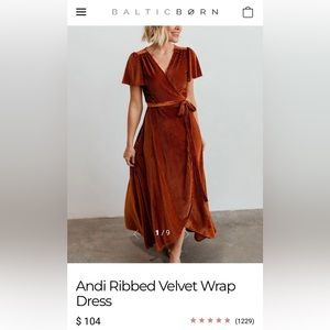 Copper ribbed velvet wrap dress